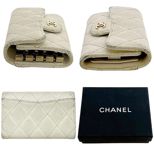 Chanel 4 Key Case White Quilted Leather Key Holder — view 2