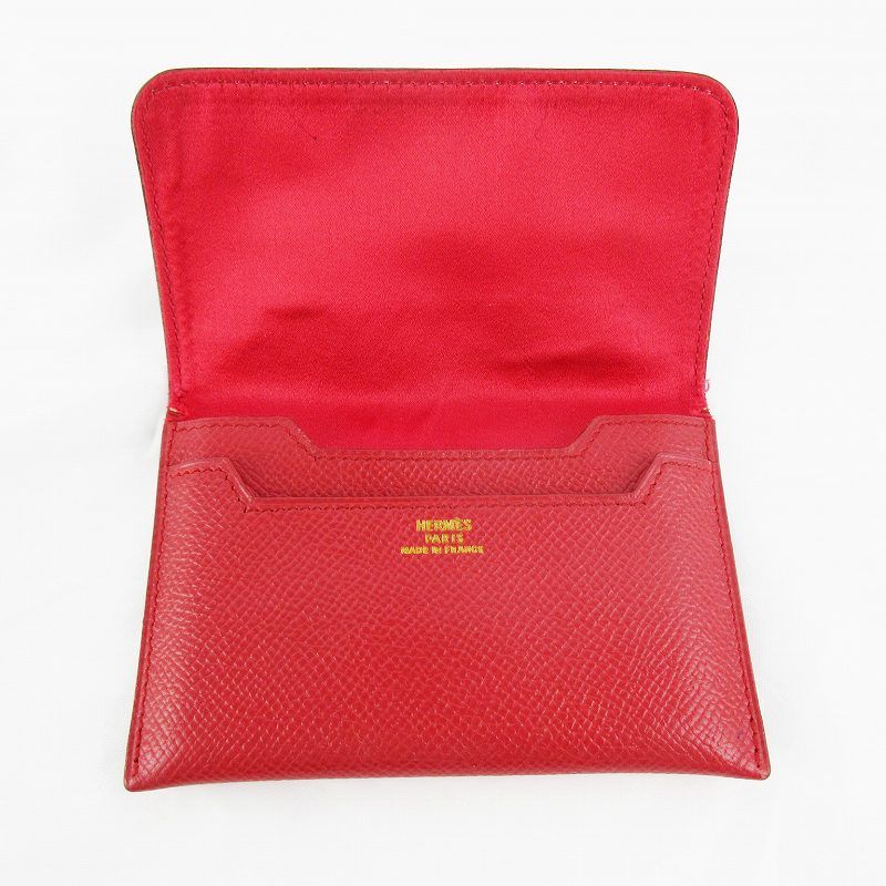 Hermes Card Case Business Holder Epsom Leather Lining Red — view 3