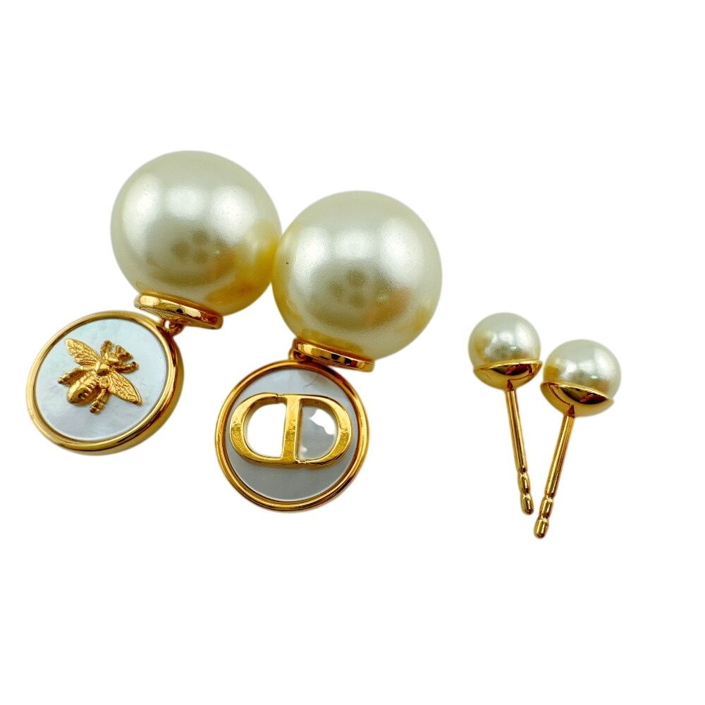 Dior Pearl Bee CD Logo Tribales Tribal Earrings Gold — view 3