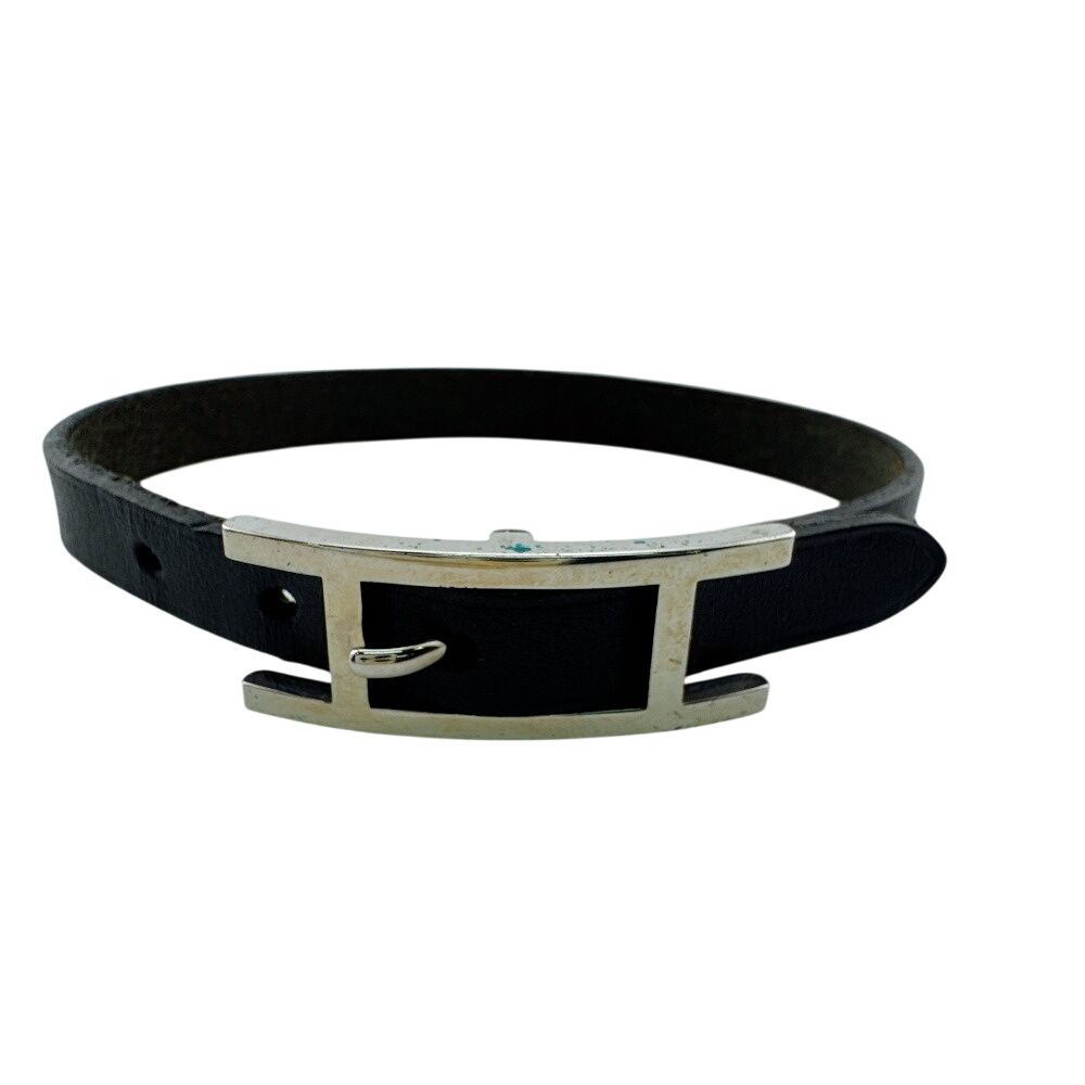 Hermes Bangle Hhardware Behapi Leather Bracelet Black — view 4