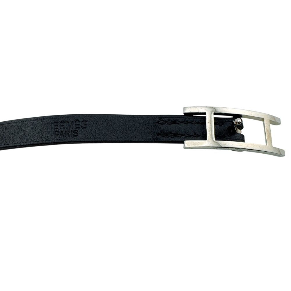 Hermes Bangle Hhardware Behapi Leather Bracelet Black — view 7