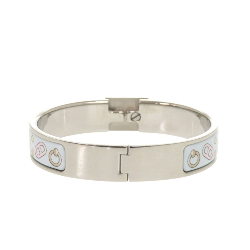 Hermes Metal Light Blue Silver Bangle Bracelet — view 4
