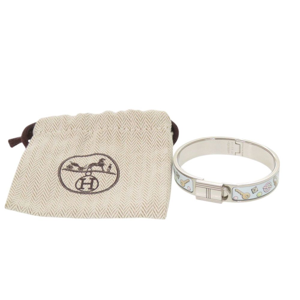 Hermes Metal Light Blue Silver Bangle Bracelet — view 2
