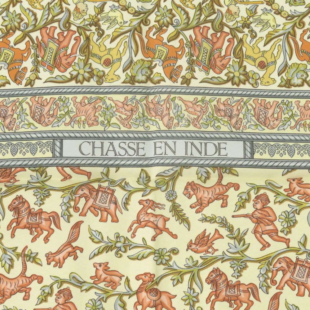 Hermes Carre 90 Indian Hunting Chasse en Inde Scarf Silk Ivory Yellow Light Blue — view 3