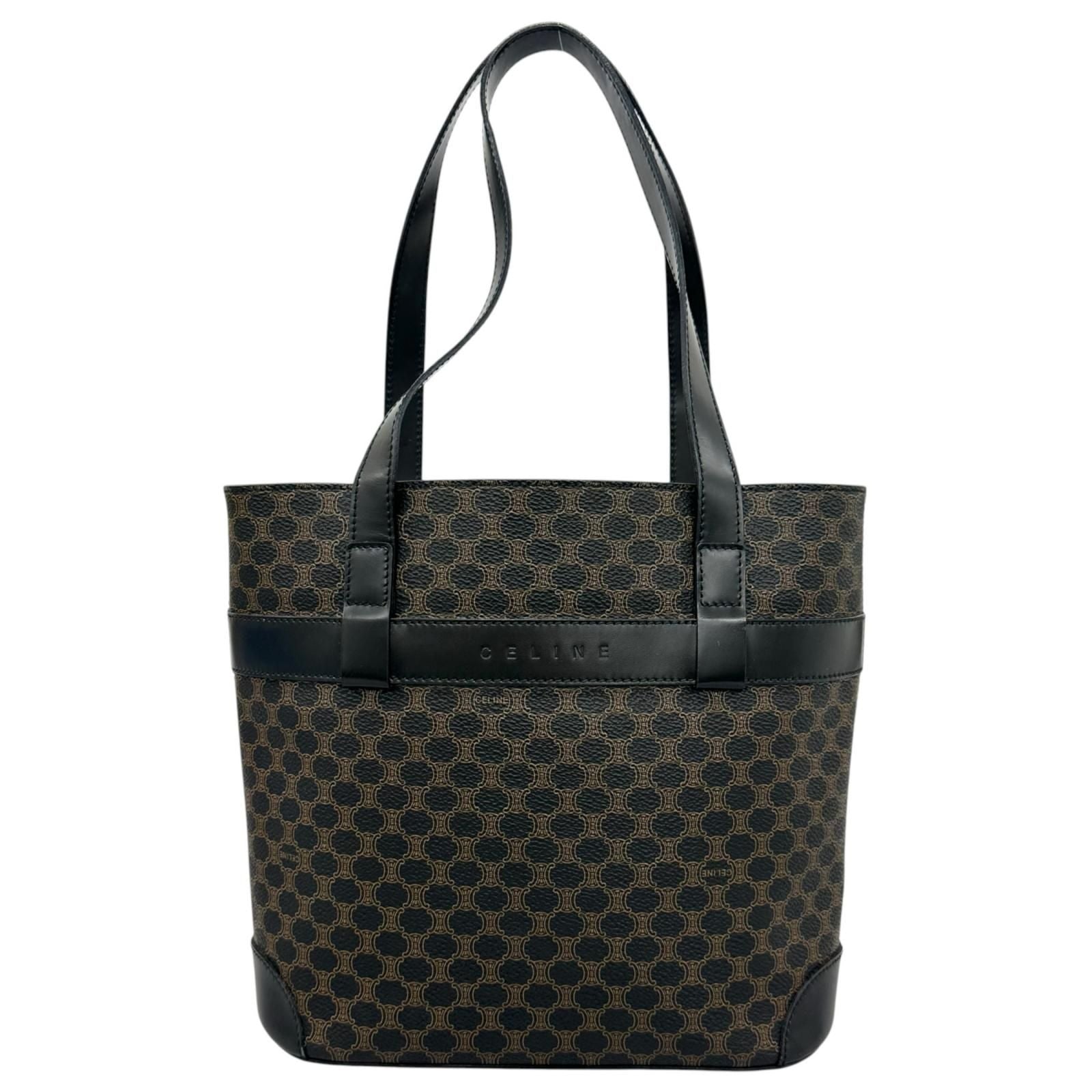 Celine Macadam Handbag Leather Black