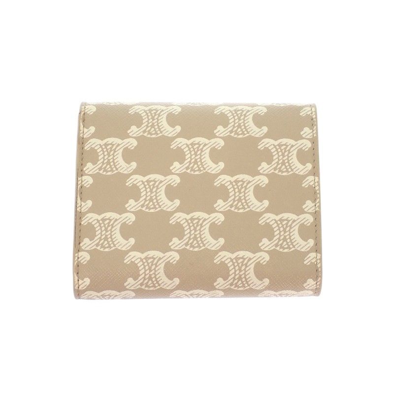 Celine Small Flap Wallet Trifold Polyurethane Beige Gold Triomphe — view 5