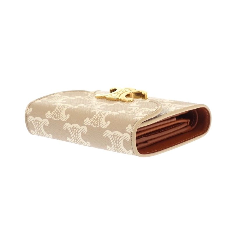 Celine Small Flap Wallet Trifold Polyurethane Beige Gold Triomphe — view 9