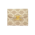 Celine Small Flap Wallet Trifold Polyurethane Beige Gold Triomphe — view 2