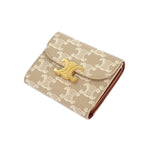 Celine Small Flap Wallet Trifold Polyurethane Beige Gold Triomphe — view 3