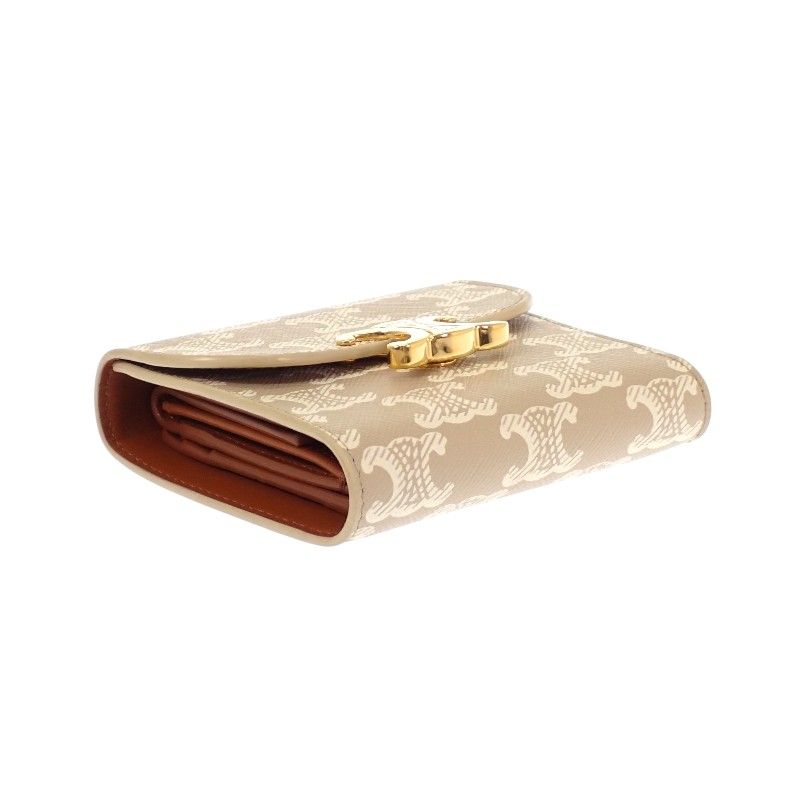 Celine Small Flap Wallet Trifold Polyurethane Beige Gold Triomphe — view 8