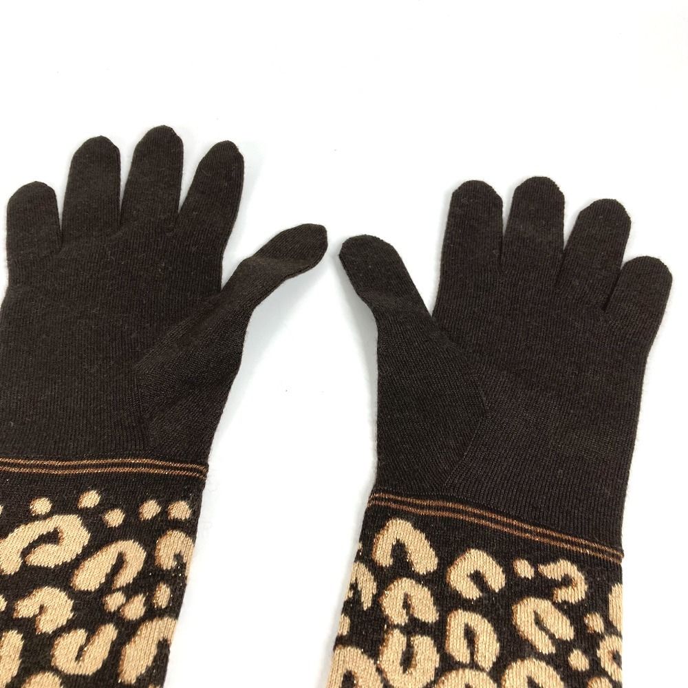 Louis Vuitton Gloves Gonmail Leopard Print Cashmere Brown — view 3