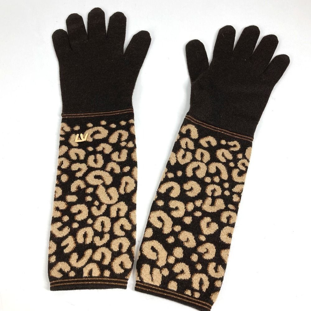 Louis Vuitton Gloves Gonmail Leopard Print Cashmere Brown — view 4