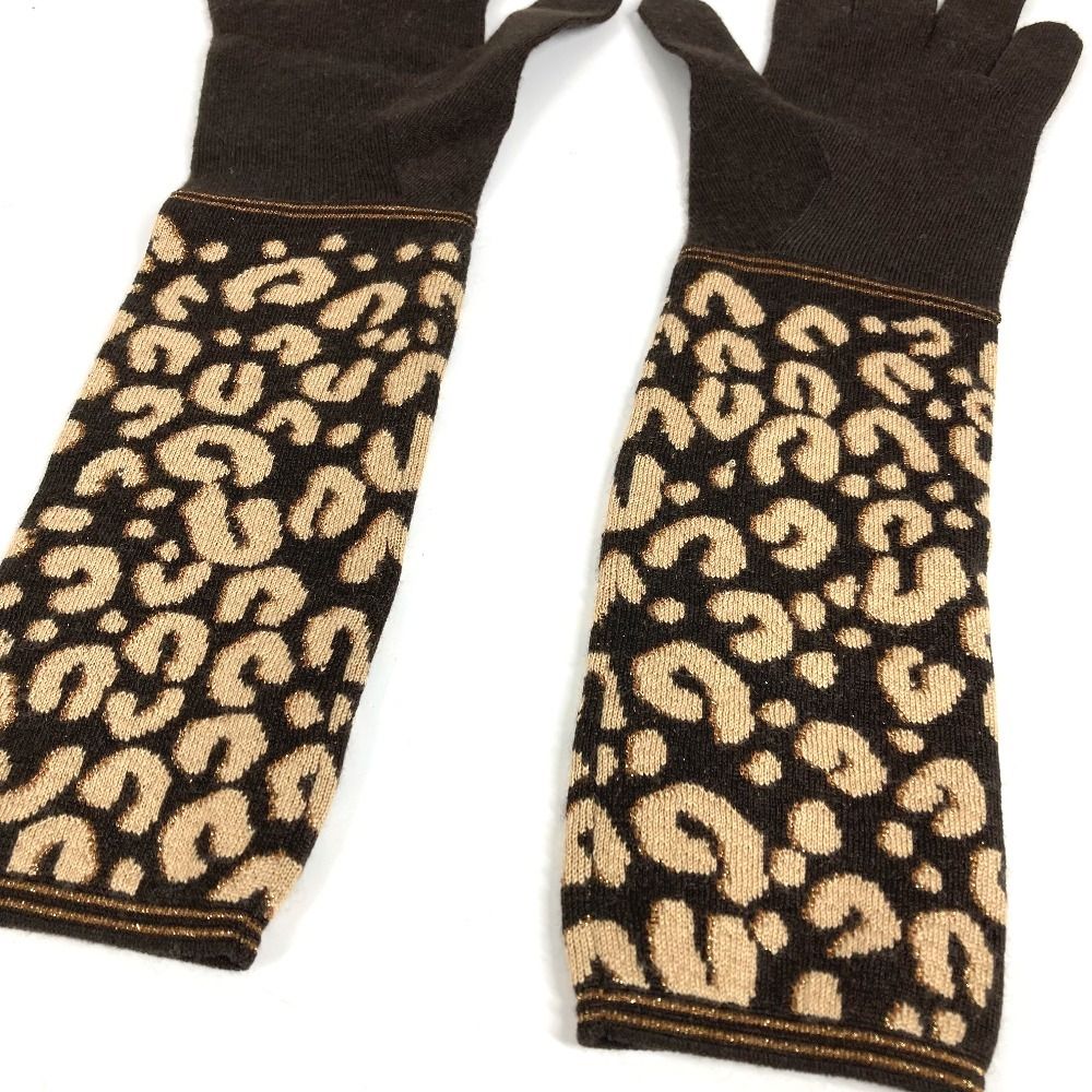 Louis Vuitton Gloves Gonmail Leopard Print Cashmere Brown — view 2