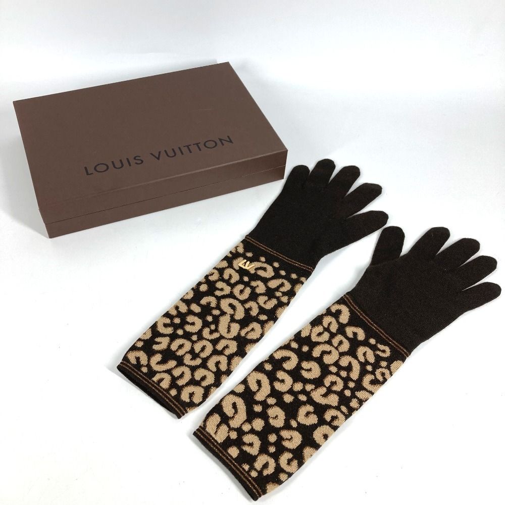 Louis Vuitton Gloves Gonmail Leopard Print Cashmere Brown — view 7