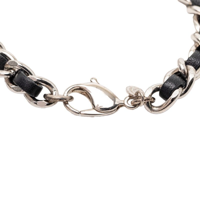 Chanel CC Logo Bracelet Silver Black Metal Leather — view 4