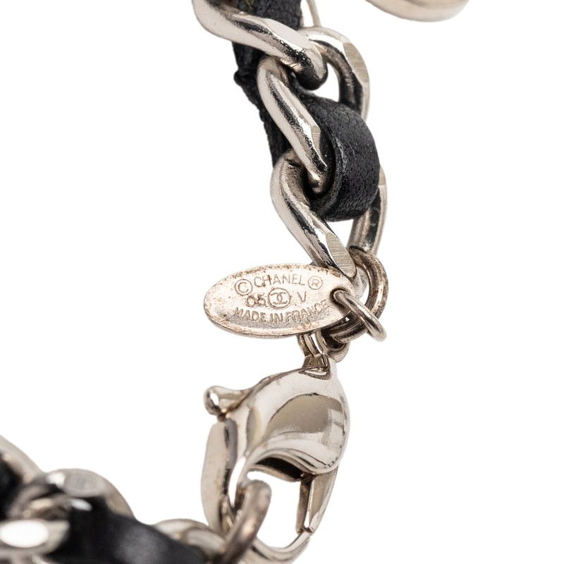 Chanel CC Logo Bracelet Silver Black Metal Leather — view 5