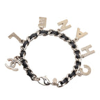 Chanel CC Logo Bracelet Silver Black Metal Leather — view 3