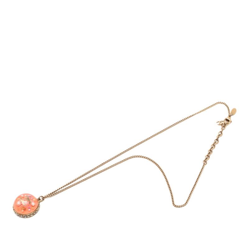 Chanel CC Logo Dome Necklace Gold Pink Plated Rhinestone — view 3
