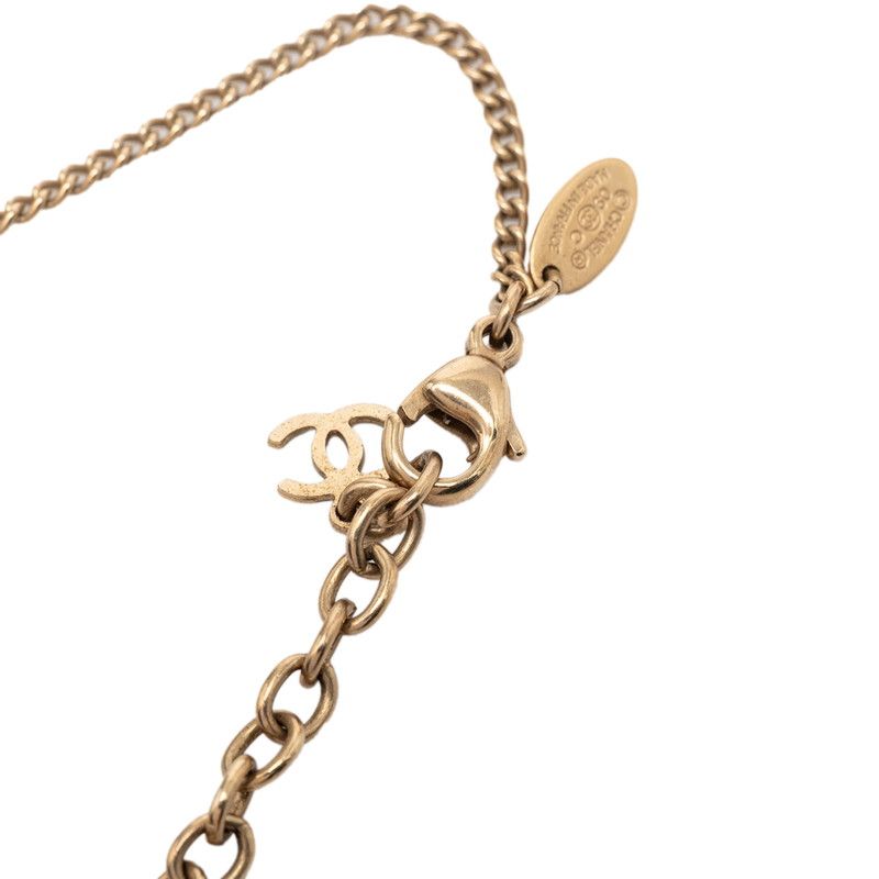 Chanel CC Logo Dome Necklace Gold Pink Plated Rhinestone — view 4
