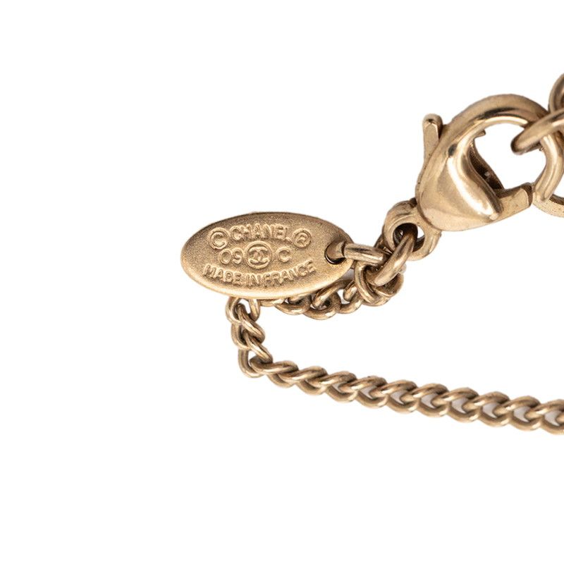 Chanel CC Logo Dome Necklace Gold Pink Plated Rhinestone — view 5