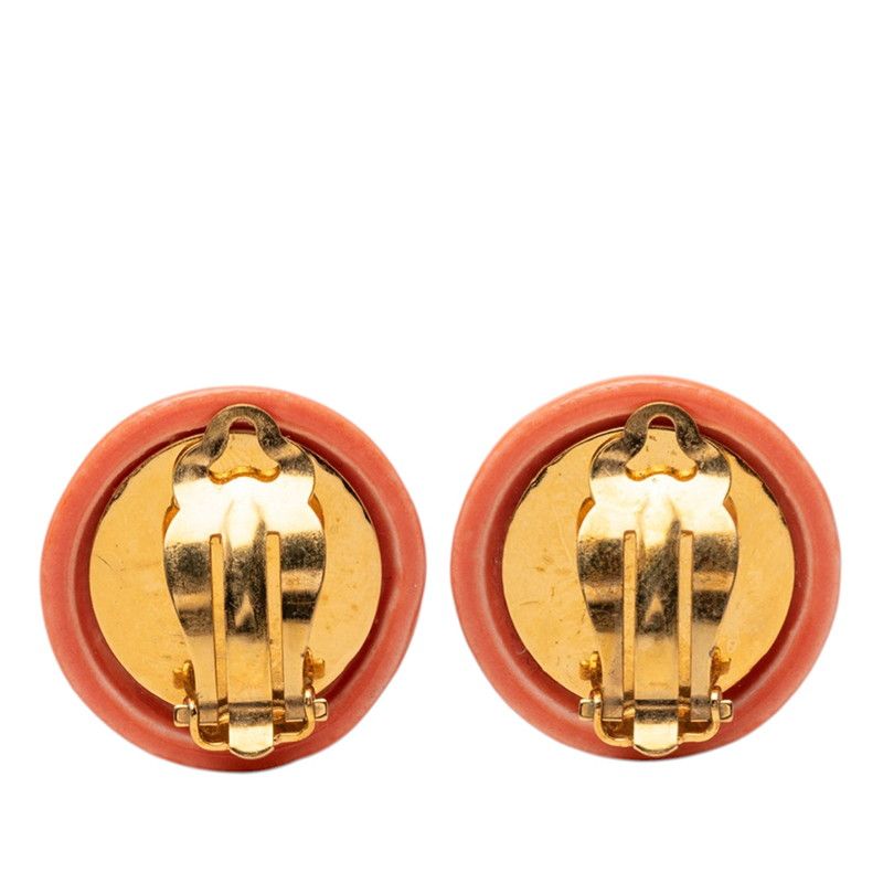 Chanel Logo Round Earrings Gold Orange Plated — view 2