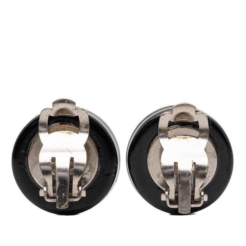 Chanel CC Logo Round Earrings Silver Black Metal Plastic — view 2