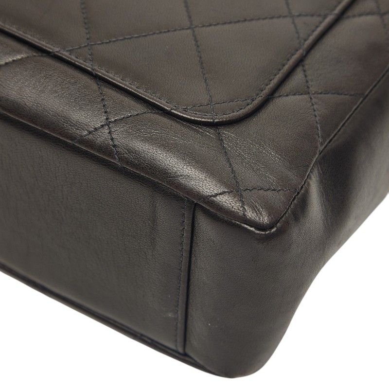 Chanel Quilted CC Logo Chain Handbag Black Lambskin — view 6