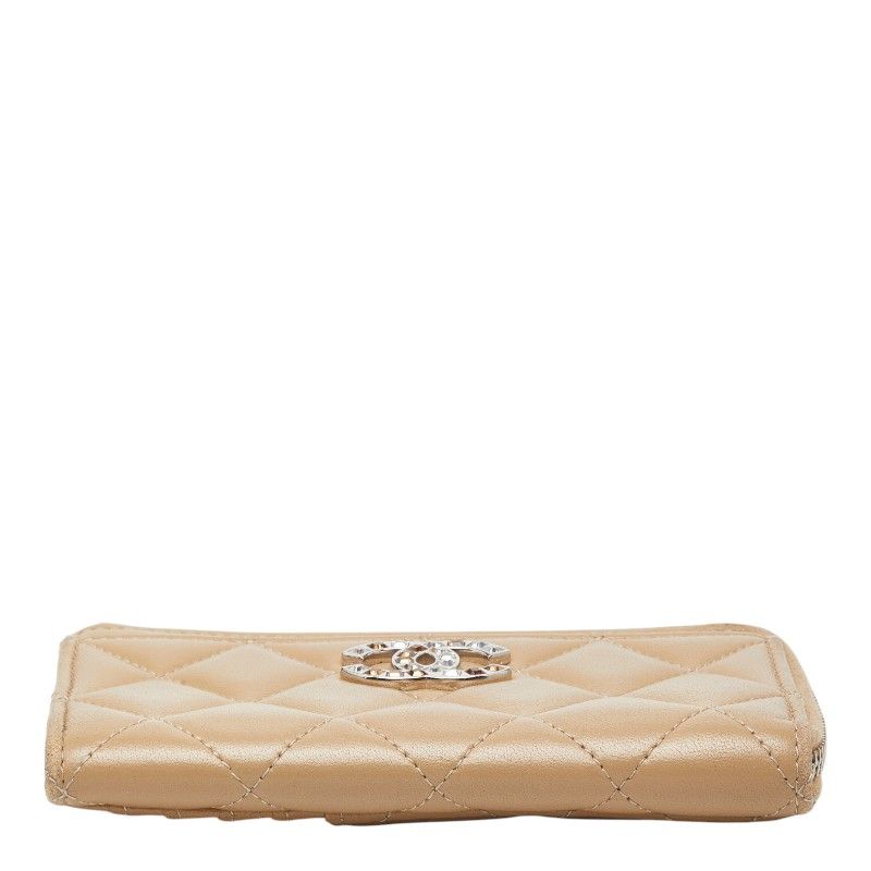 Chanel Quilted CC Logo Coin Case Card Fragment Beige Lambskin Rhinestone — view 3