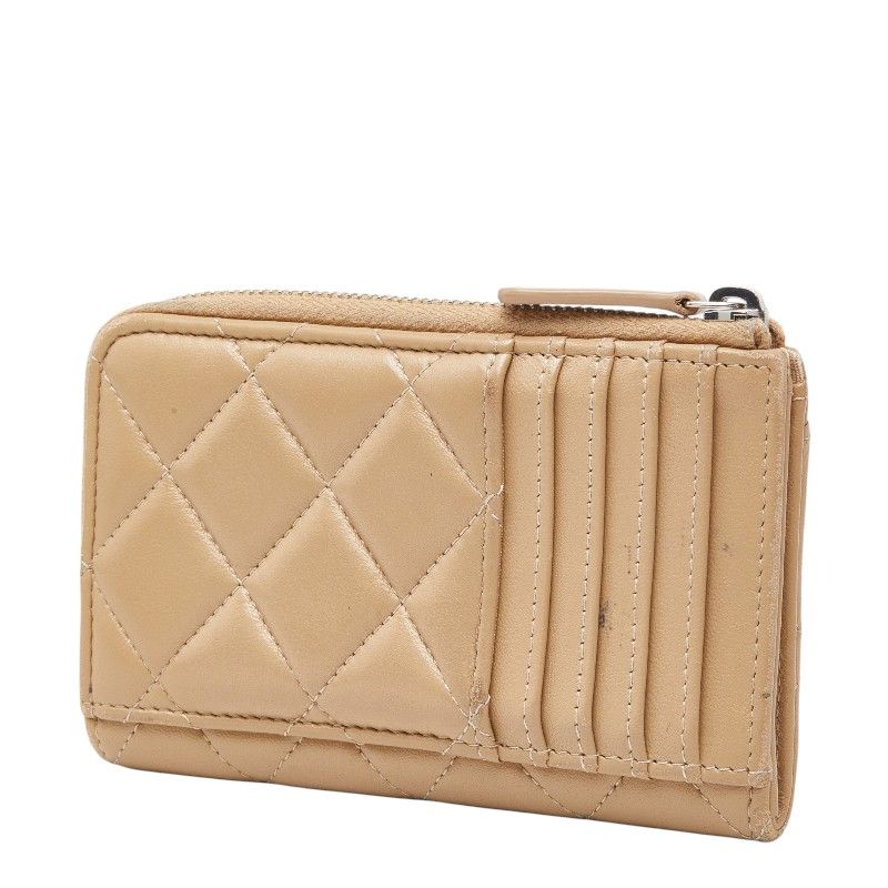 Chanel Quilted CC Logo Coin Case Card Fragment Beige Lambskin Rhinestone — view 2