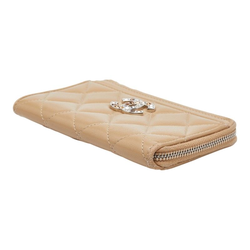 Chanel Quilted CC Logo Coin Case Card Fragment Beige Lambskin Rhinestone — view 4