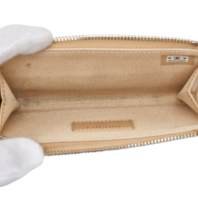 Chanel Quilted CC Logo Coin Case Card Fragment Beige Lambskin Rhinestone — view 6