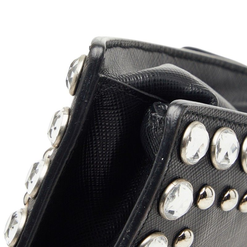 Prada Studded 2-Way Shoulder Bag Black Saffiano Leather Visual — view 4