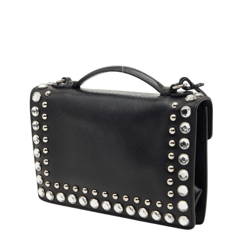 Prada Studded 2-Way Shoulder Bag Black Saffiano Leather Visual — view 2