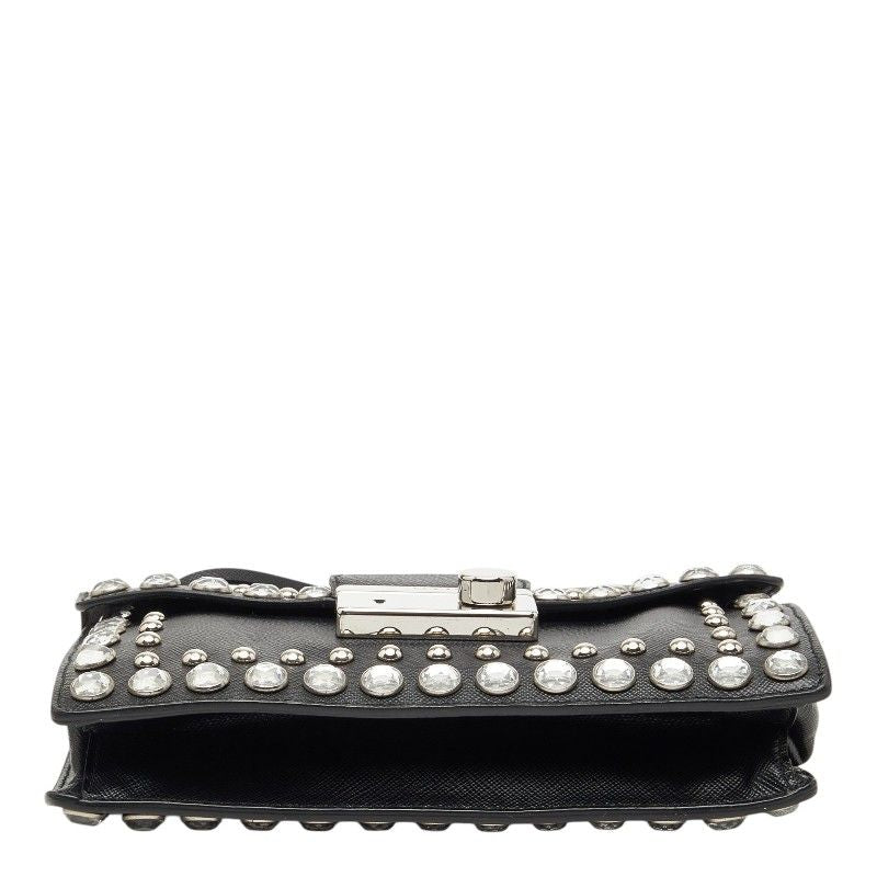 Prada Studded 2-Way Shoulder Bag Black Saffiano Leather Visual — view 3