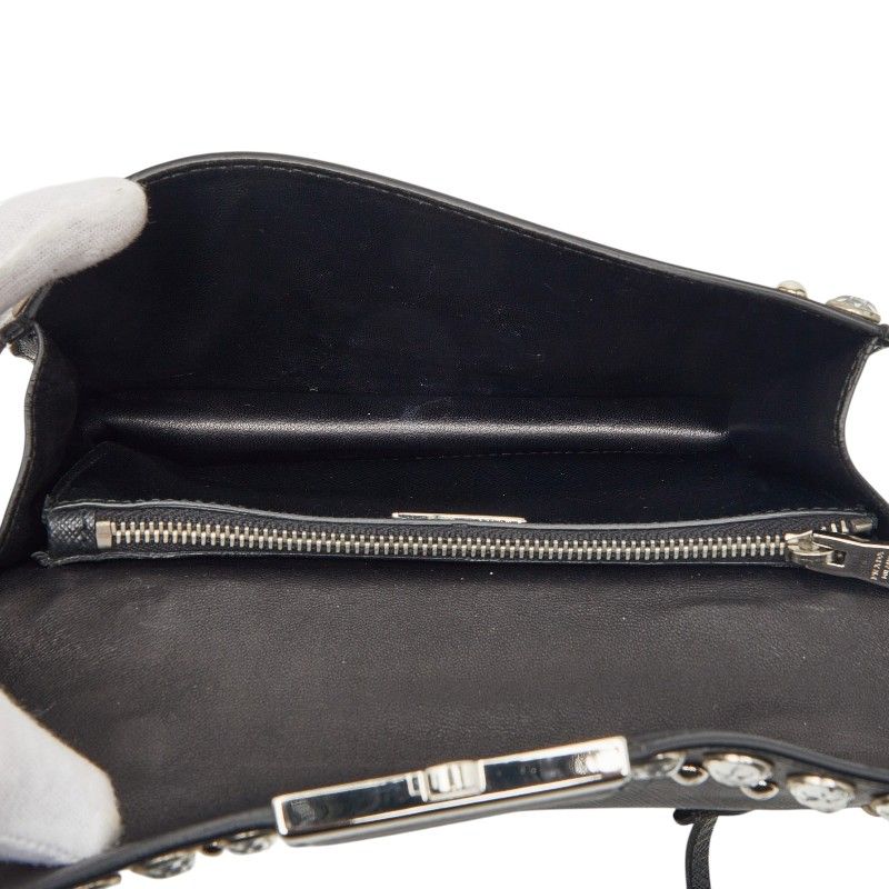 Prada Studded 2-Way Shoulder Bag Black Saffiano Leather Visual — view 6