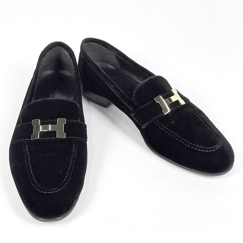 Hermes H Logo Loafers Shoes Suede Black — view 7