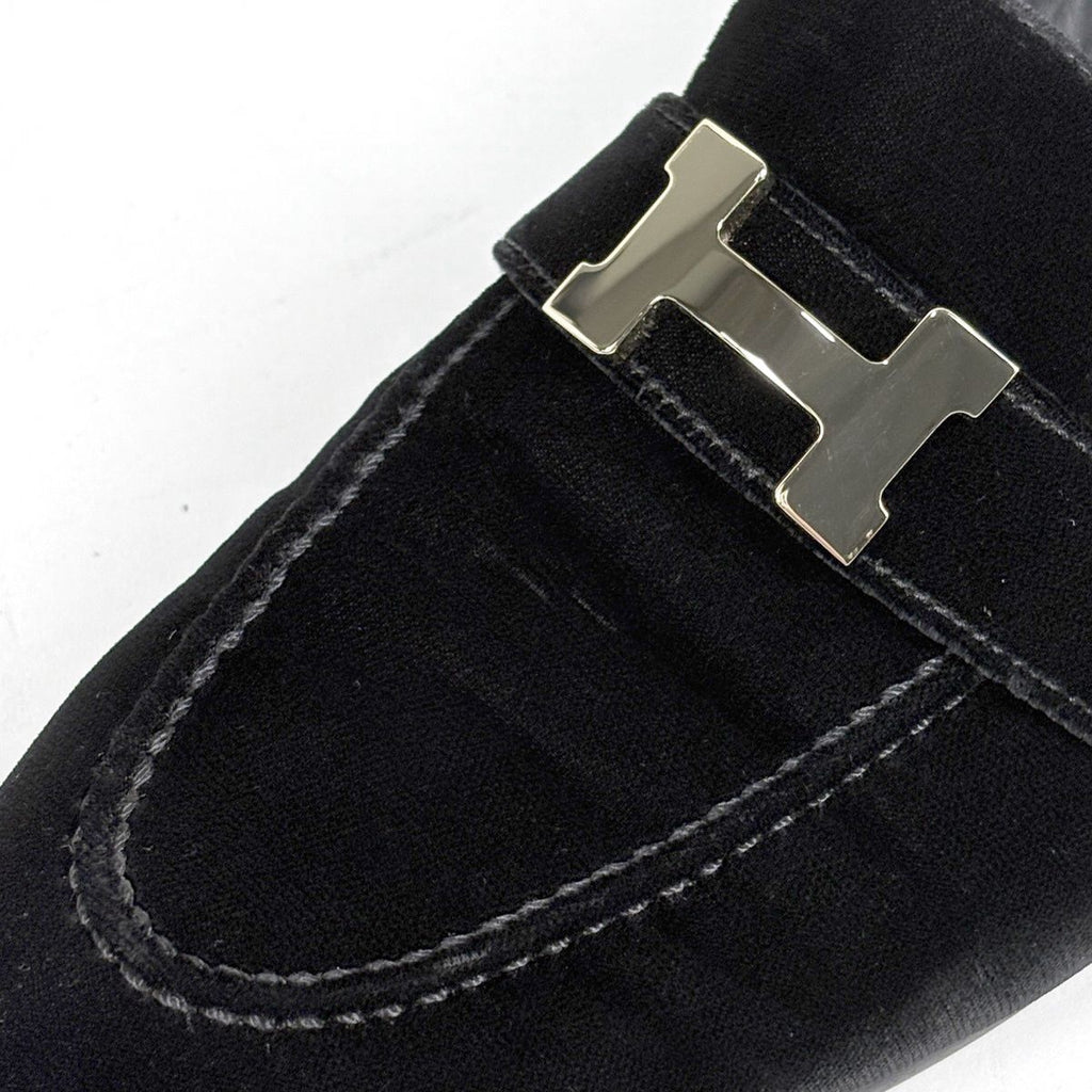 Hermes H Logo Loafers Shoes Suede Black — view 6
