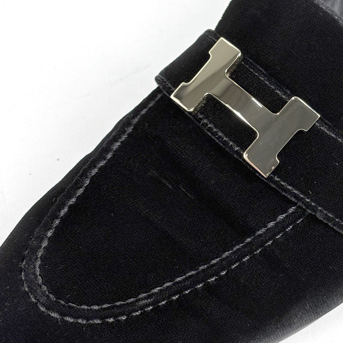 Hermes H Logo Loafers Shoes Suede Black — view 6