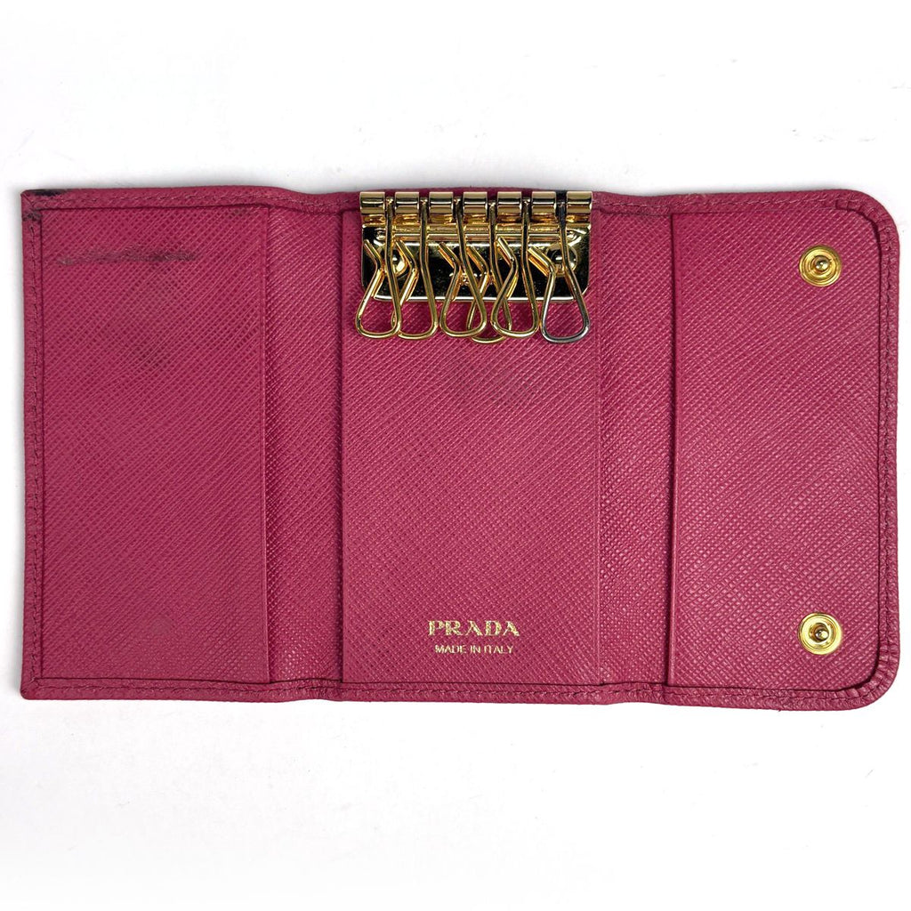 Prada Logo 6 Row Key Case Saffiano Leather Pink Key Holder — view 8