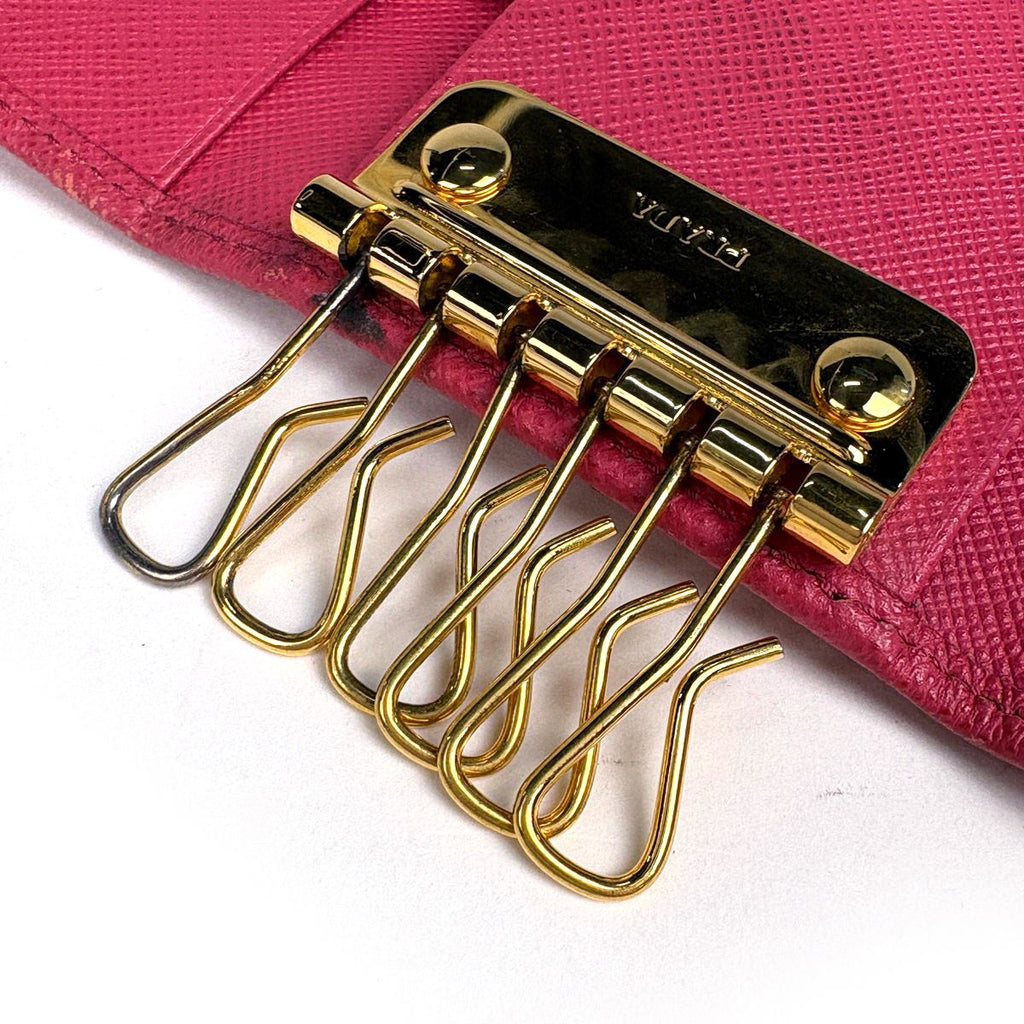 Prada Logo 6 Row Key Case Saffiano Leather Pink Key Holder — view 7