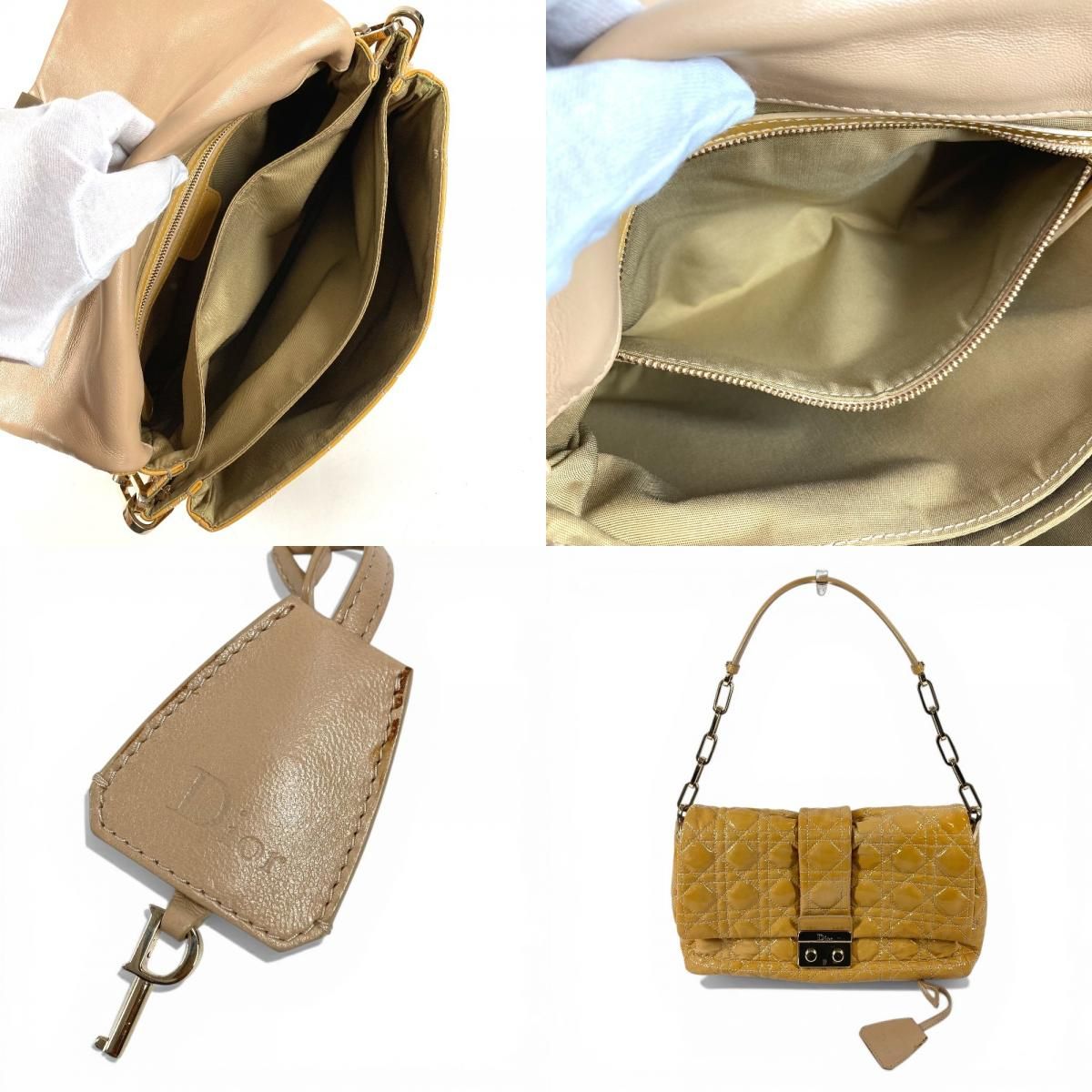 Dior Shoulder Bag Cannage Logo Chain Enamel Beige — view 8