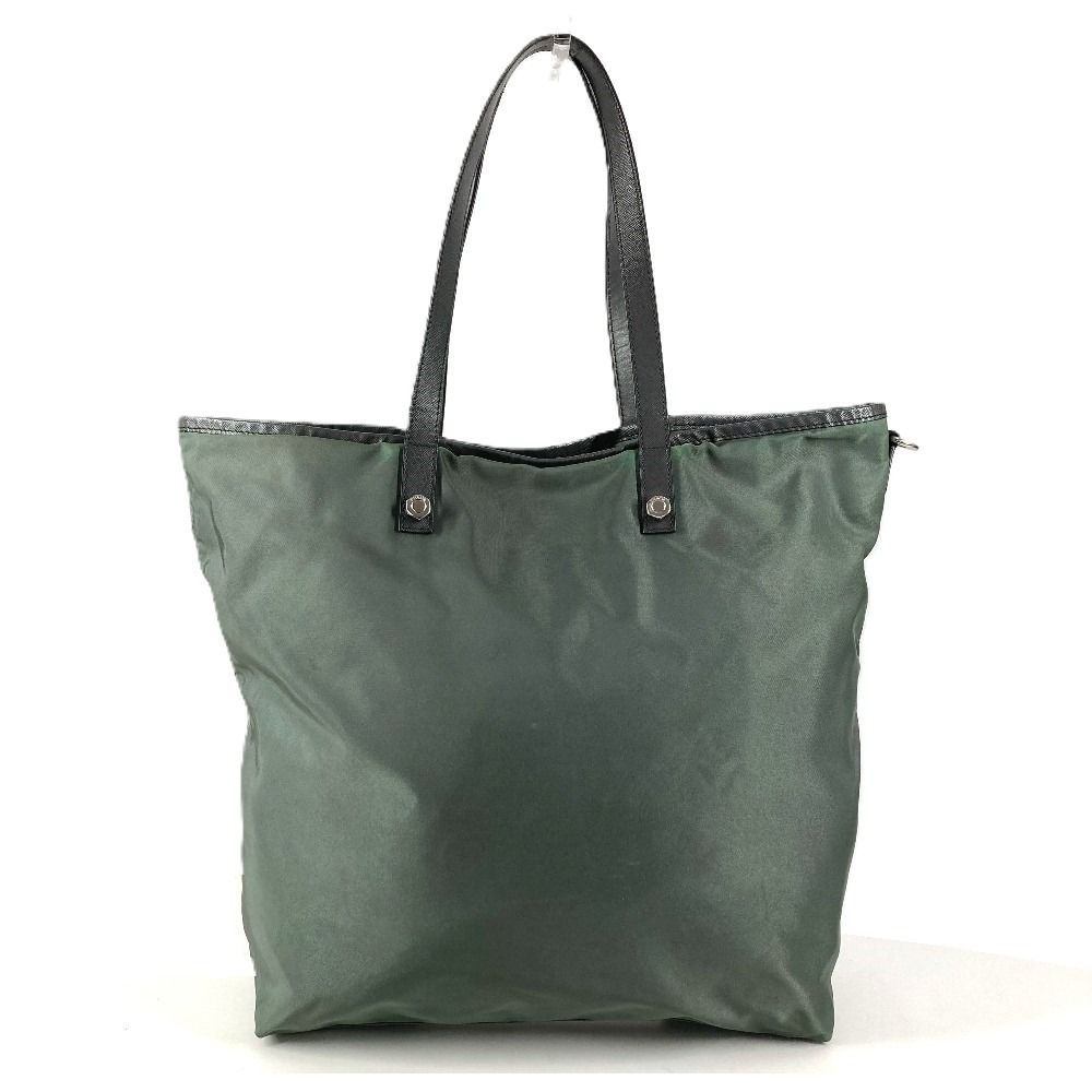 Prada Tote Triangle Logo Leather Nylon Gray — view 2