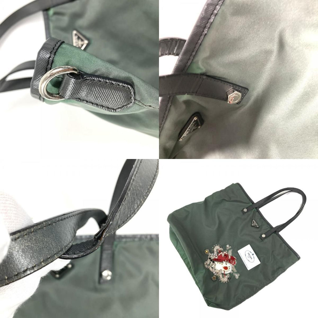 Prada Tote Triangle Logo Leather Nylon Gray — view 9