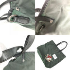 Prada Tote Triangle Logo Leather Nylon Gray — view 9