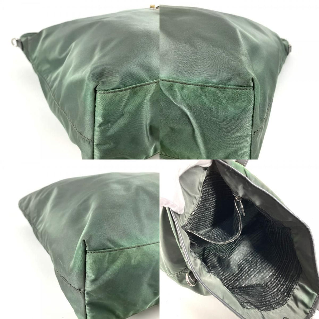 Prada Tote Triangle Logo Leather Nylon Gray — view 7