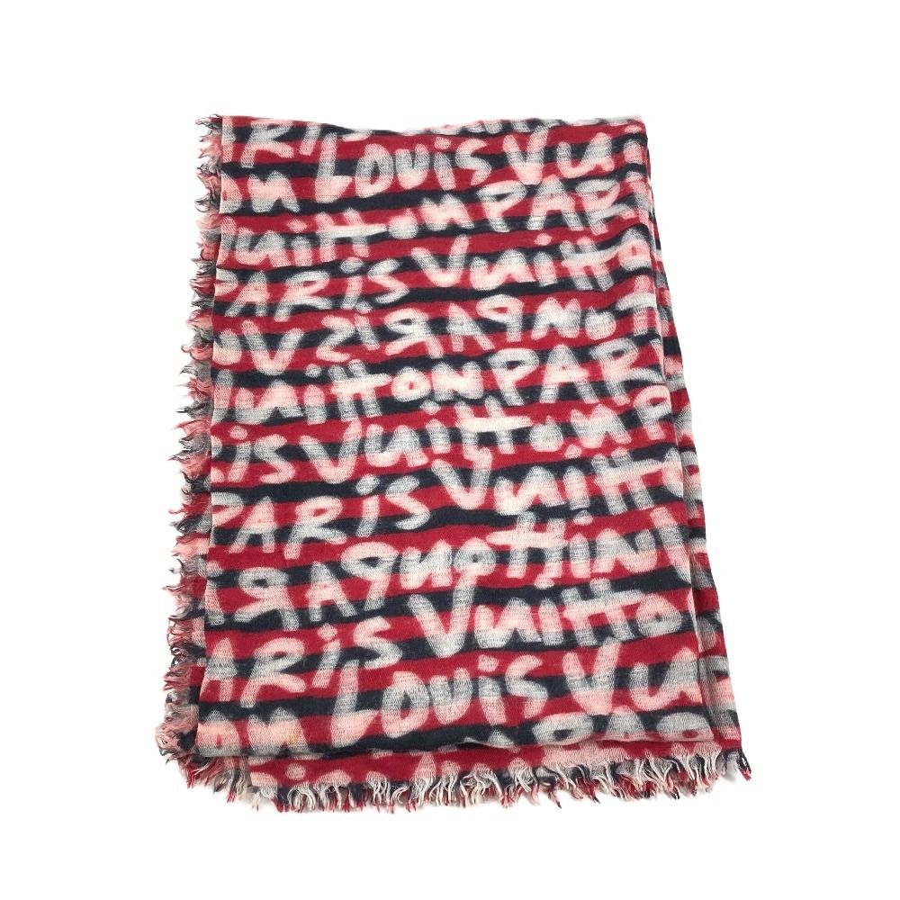 Louis Vuitton Shawl Graffiti Logo Wool Red Scarf — view 6