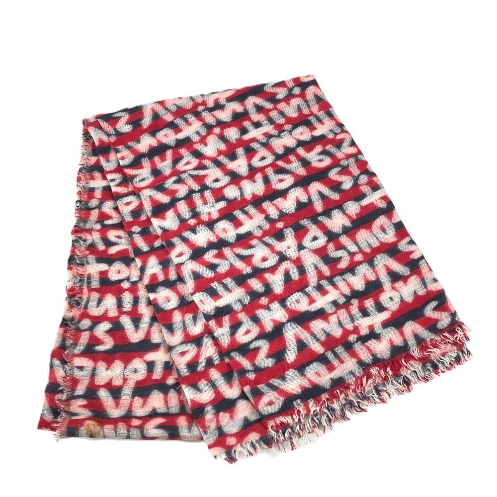 Louis Vuitton Shawl Graffiti Logo Wool Red Scarf — view 2