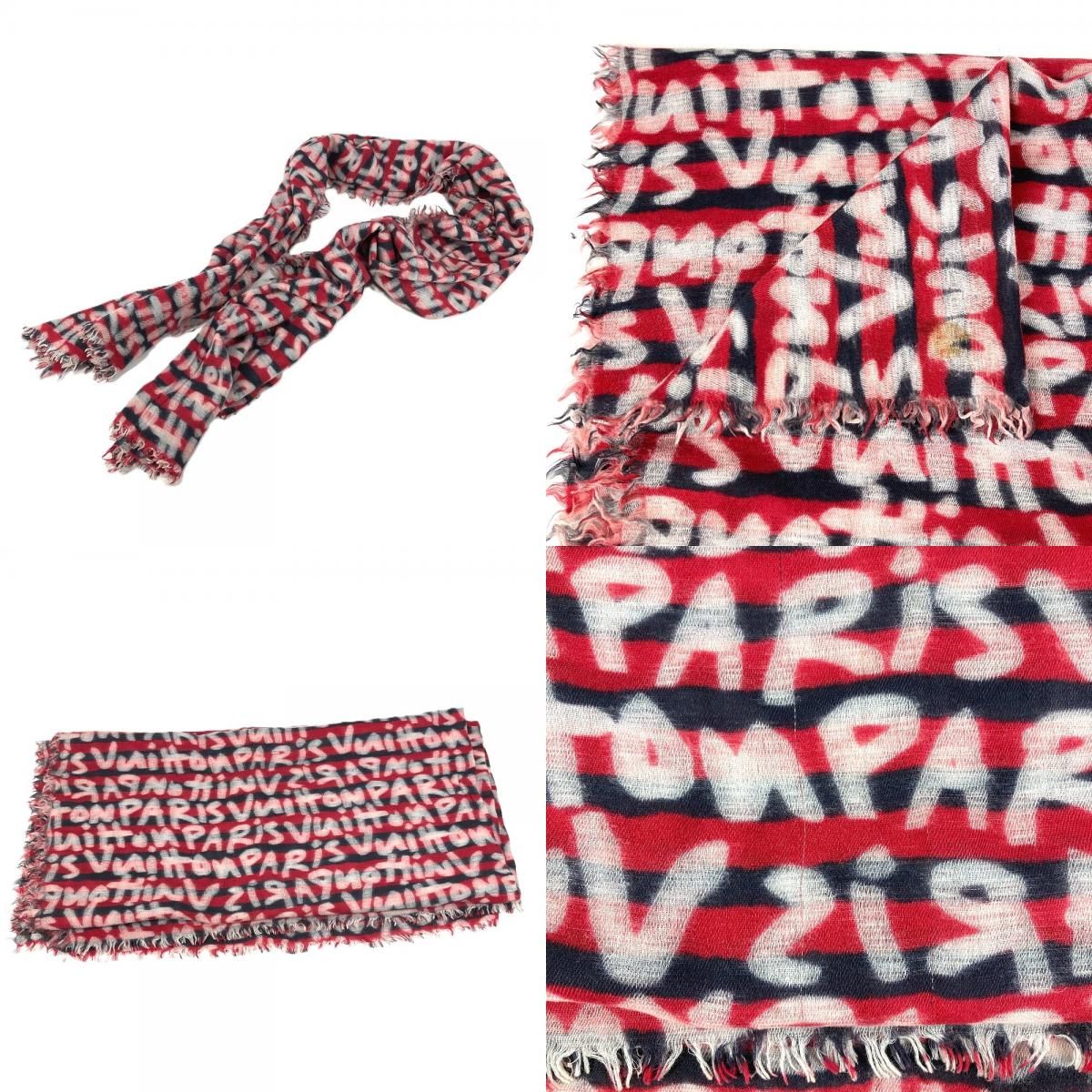 Louis Vuitton Shawl Graffiti Logo Wool Red Scarf — view 7