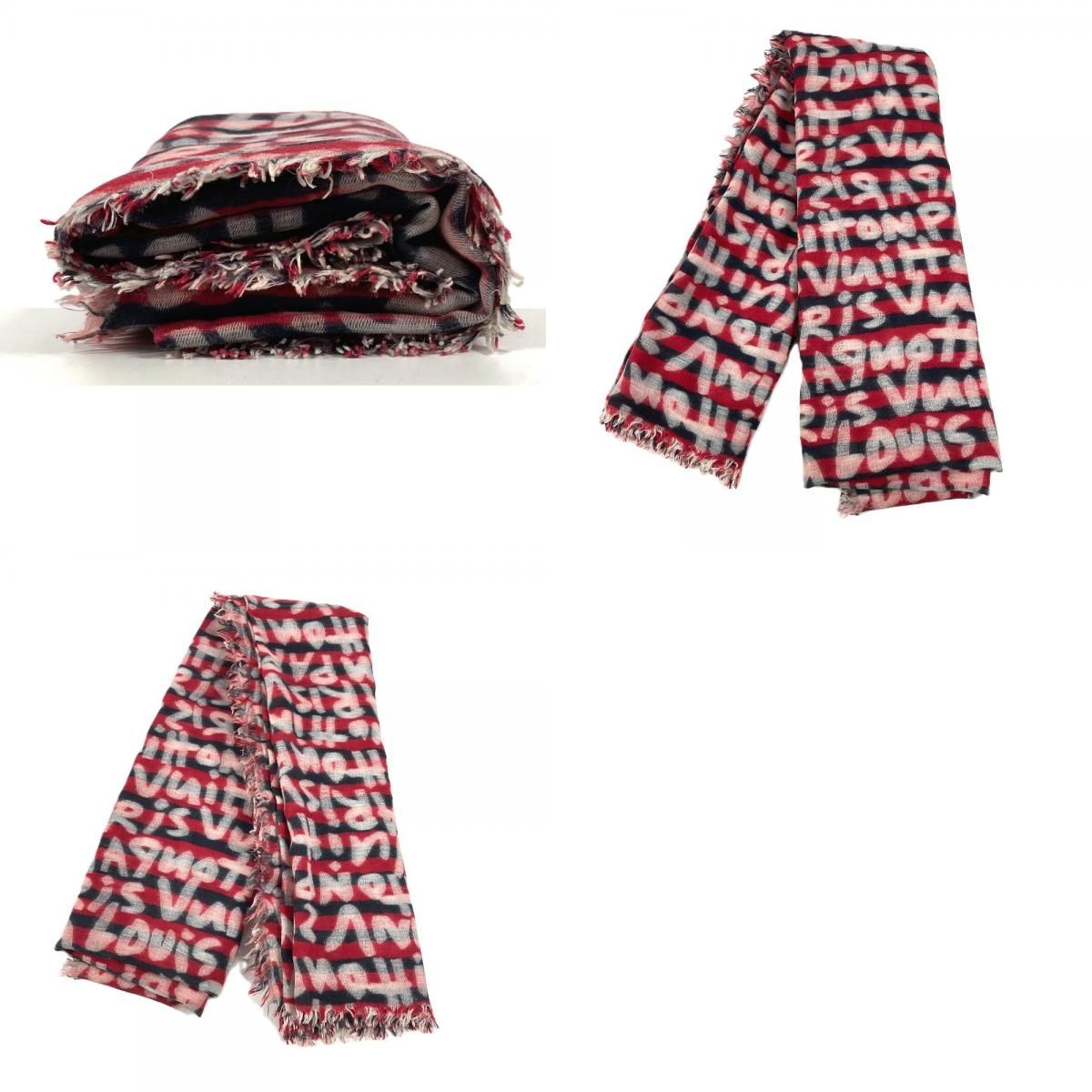 Louis Vuitton Shawl Graffiti Logo Wool Red Scarf — view 9