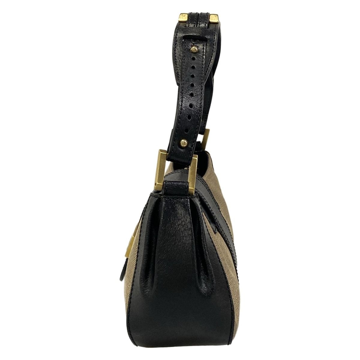 Fendi Handbag Zucca Pattern Beige Black Leather — view 4